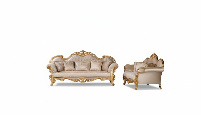 Set Dreibettsofa Sofagarnitur 3+3 Sitzer Garnitur Sofa Sofas Stoff Stil Barock