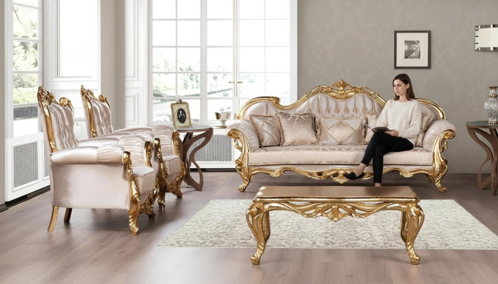 Garnitur Sofagarnitur 3+1+1 Sitzer Couchtisch Sofa Luxus Stoff Sessel Sofas Neu