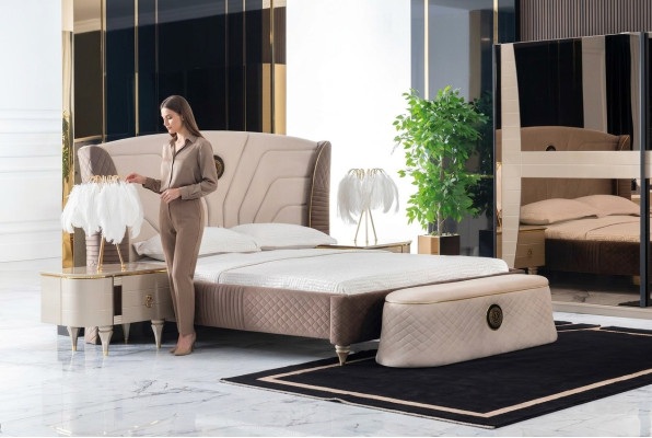 Schlafzimmer Doppelbett 160x200cm Luxus Bett 2x Nachttisch 3tlg. Set Betten Neu