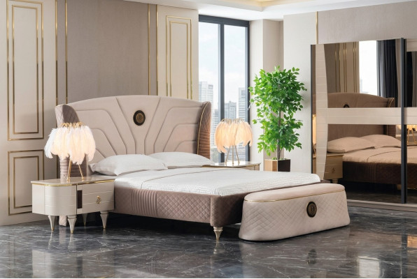 Schlafzimmer Doppelbett 160x200cm Luxus Bett 2x Nachttisch 3tlg. Set Betten Neu