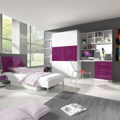 Schlafzimmer Lila Bett 2x Nachttisch Schreibtisch Kinderbett Set 5tlg.