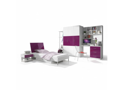 Schlafzimmer Lila Bett 2x Nachttisch Schreibtisch Kinderbett Set 5tlg.