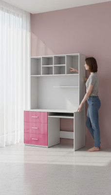 Schreibtisch Hochglanz Rosa Tisch Kinderzimmer Jugendzimmer Mädchen Tische Neu