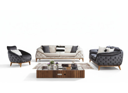 Chesterfield mit Holz Textil Couch Sofagarnitur 331 Sitz Set Polster