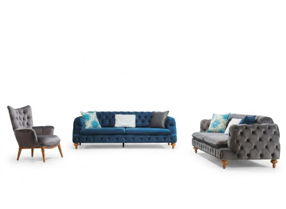 Sessel 1 Sitzer Grau Wohnzimmer Textil Chesterfield italienischer Stil