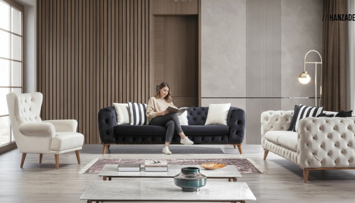 Sessel 1 Sitzer Weiß Wohnzimmer Textil Design Chesterfield Ohrensessel