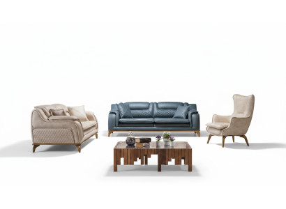 Sofa Blau 3 Sitzer Wohnzimmer Couch Design Chesterfield Italienischer Stil Möbel