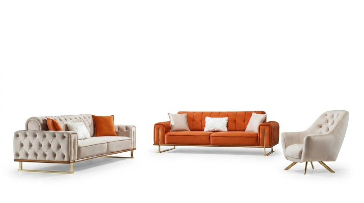 Sessel 1 Sitzer Beige Chesterfield Luxus Design Einsitzer Möbel Stoff