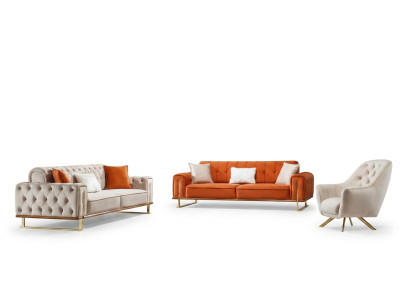 Sessel 1 Sitzer Beige Chesterfield Luxus Design Einsitzer Möbel Stoff
