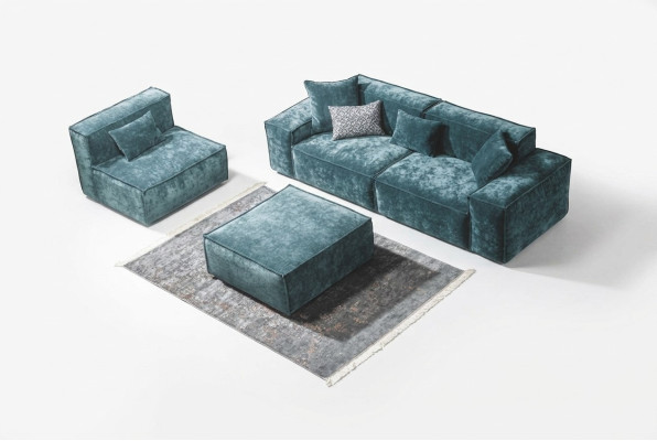 Sofagarnitur Würfel Möbel xxl 3+1 Sitzer Blau Wohnzimmer Sessel Hocker