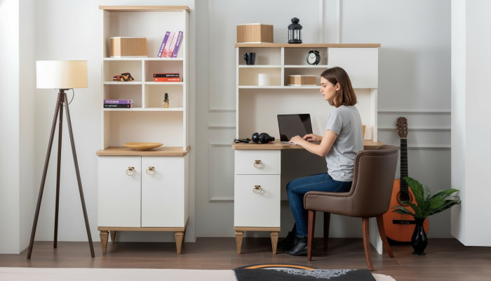 Büro Set Schreibtisch Beige Bücherregal Schreibtische Sekretär Design 2tlg. Neu