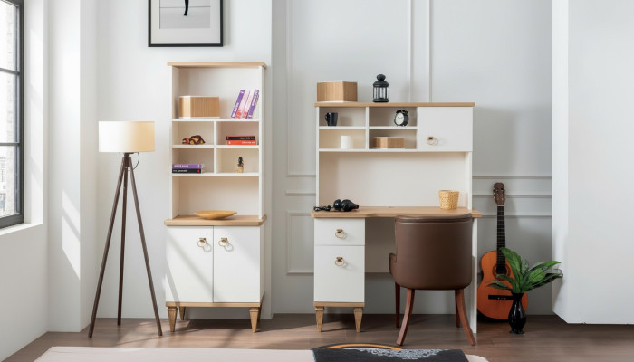 Büro Set Schreibtisch Beige Bücherregal Schreibtische Sekretär Design 2tlg. Neu