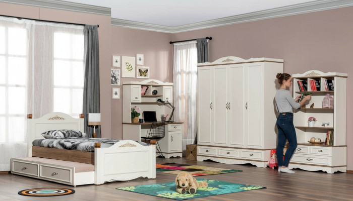 Modernes Schlafzimmer Jugendzimmer Set Bett Nachttisch Bücherregal Tisch 5tlg.