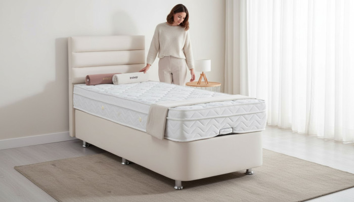 Bett Beige Einzelbett Metall Modern Schlafzimmer Betten Möbel 120x200