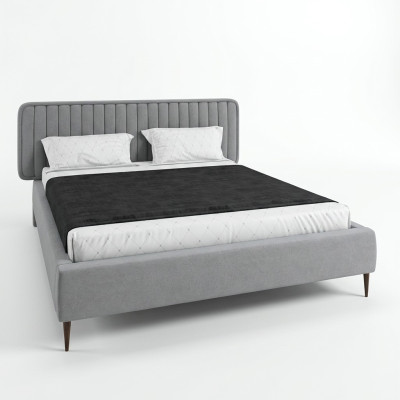 Bett Grau Doppelbett Schlafzimmer Holz Möbel Design Elegantes Polster Stoff Neu