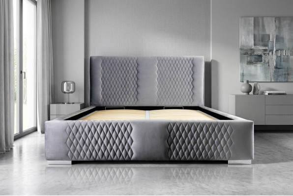Bett Grau Doppelbett Modern Elegantes Bett Polster Stoff Schlafzimmer Modern Neu