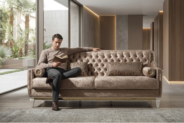 Beiger 3-Sitzer Textilsofa Chesterfield Dreisitzer Polster Couchen 3-er