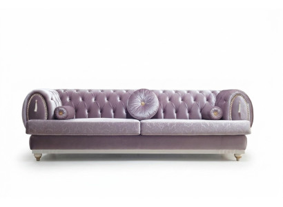 Lila Chesterfield Dreisitzer Designer 3-Sitzer Polstercouchen Holzgestell