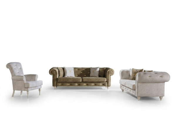 Stilvolle Wohnzimmer Sofagarnitur Dreistzer 2-Sitzer Luxus Sessel Couch