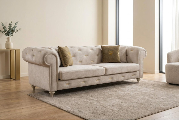 Weißer 2-Sitzer Designer Chesterfield Sofa Luxus Wohnzimmer 2-er Couch