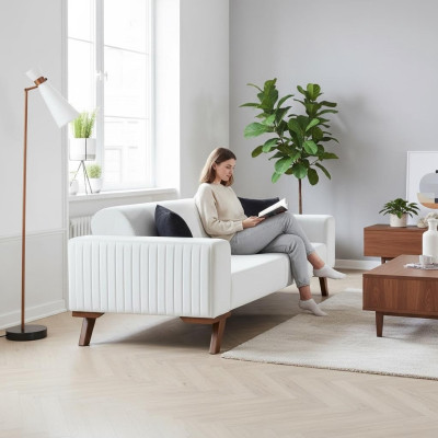 Modern Polster Couch Dreisitzer Sofa Möbel Weiß Samt Textil