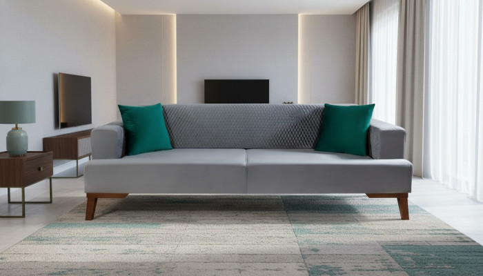 Elegante Graue Couch Dreisitzer Sofa Wohnzimmer Sitzmöbel Samt