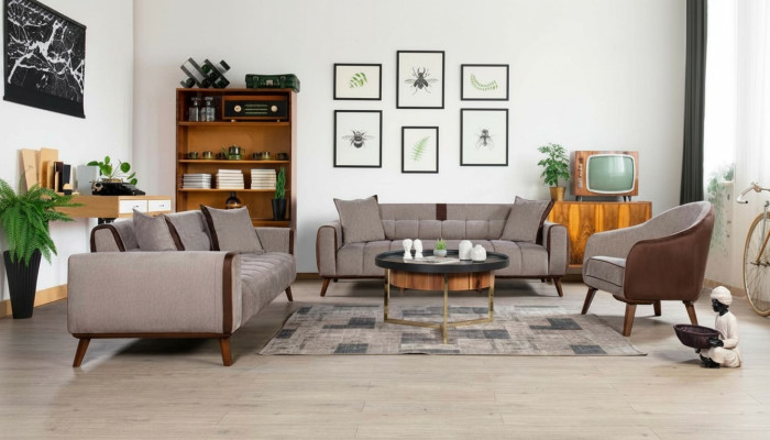 Sofagarnitur 3+3+1 Sitz Sofas Polster Möbel Couchen Textil Gruppe