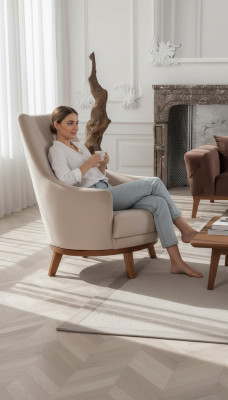 Sessel Polster Möbel Wohnzimmer Einsitzer Relax Textil Lounge Lehnstuhl Beige