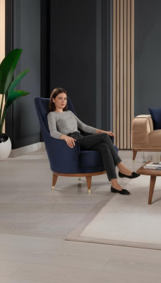 Moderner Sessel Wohnzimmer 1 Sitzer Designer Lounge Farbe blau Holz