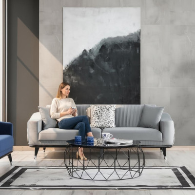 Graue Design Couch Sofa Samt Dreisitzer Luxus Couchen Möble Sofas Stoff Textil