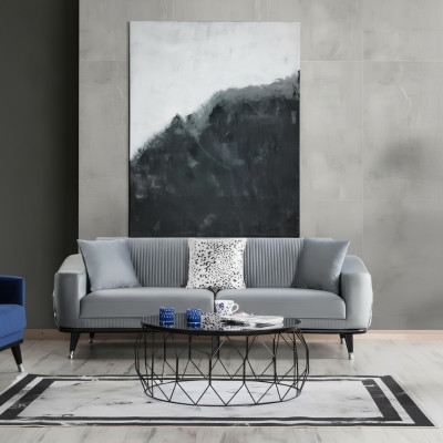 Graue Design Couch Sofa Samt Dreisitzer Luxus Couchen Möble Sofas Stoff Textil