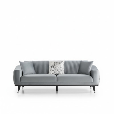 Graue Design Couch Sofa Samt Dreisitzer Luxus Couchen Möble Sofas Stoff Textil