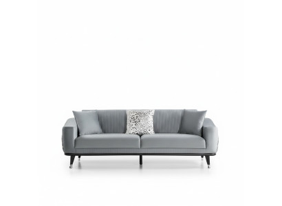 Graue Design Couch Sofa Samt Dreisitzer Luxus Couchen Möble Sofas Stoff Textil