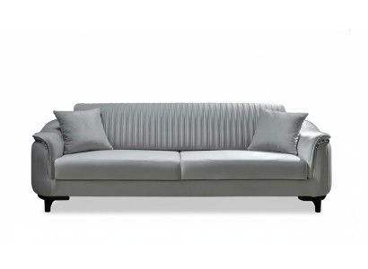 Graue Couch Wohnzimmer Dreisitzer Sitzpolster Sofa Möbel Samt Holz