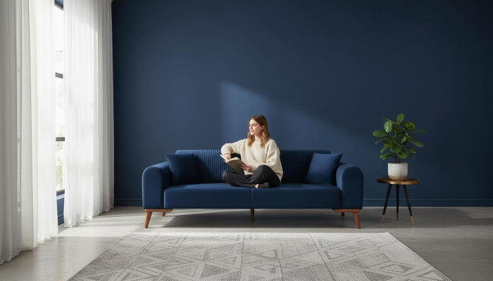 Elegante Blaue Dreisitzer Couch Sofa Wohnzimmer Sitzmöbel Samt