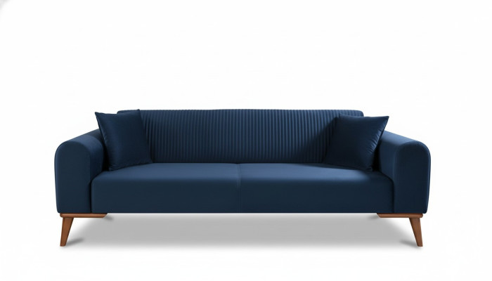 Elegante Blaue Dreisitzer Couch Sofa Wohnzimmer Sitzmöbel Samt