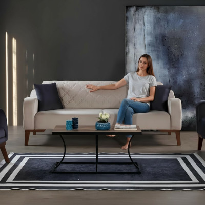 Beige Dreisitzer Couch Elegante Sofa Wohnzimmer Sitzmöbel Samt