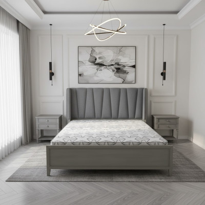 Design Schlafzimmer 3tlg. Bett 2x Nachttische Betten Set Holz Nachttisch Grau