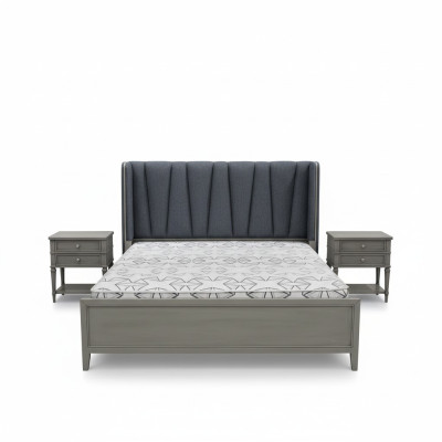 Design Schlafzimmer 3tlg. Bett 2x Nachttische Betten Set Holz Nachttisch Grau