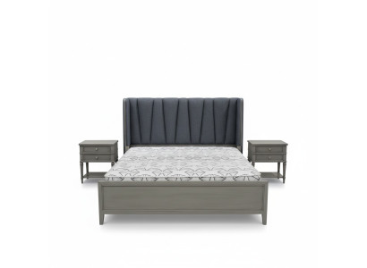 Design Schlafzimmer 3tlg. Bett 2x Nachttische Betten Set Holz Nachttisch Grau