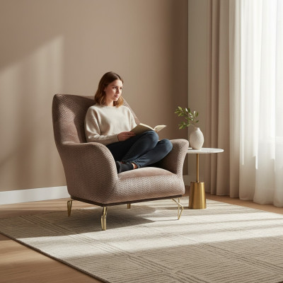 Sessel Design Wohnzimmer Polster Holz Polster Moderne Luxus braun Neu