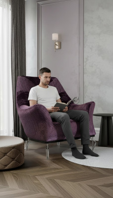 Sessel Einsitzer 1Sitzer Polster Sitz Designer Sitz Stoff Moderne Lila