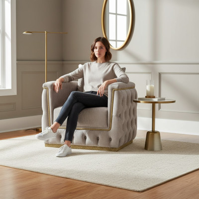 Sessel Sitz Modern Design Wohnzimmer Polster Metall mit Textil