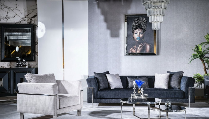 Wohnzimmer Sofagarnitur 3+1 Spiegel Couchtisch Sitzer Garnitur Design