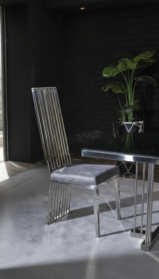 Esszimmer Stuhl grau Luxus stuhl Metall mit Textil Stühle Stil Modern