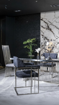 Esszimmer Stuhl Luxus Metall mit Textil Stühle Stil Modern Lehnstuhl