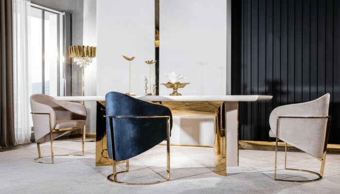 Esszimmer Stuhl Luxus stuhl Metall mit Textil Neu Stühle Stil Modern