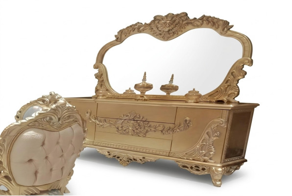 Anrichte Spiegel Luxus Gruppe Kommode Garnitur Kommoden Schrank Anrichten Gold