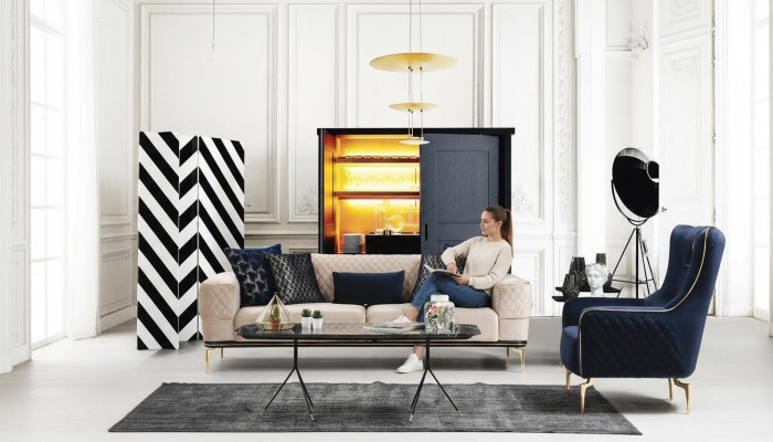 Garnitur Sofagarnitur Sofa Sofas 3+1 Sitzer Sessel Stoff Holz Modern Polyester