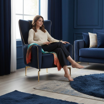 Sessel Ohrensessel Luxus 1 Sitzer Polster Sitz Designer Textil Sitz Stoff Modern